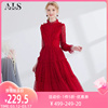 艾丽丝2024春季网纱刺绣，中长款红色新年连衣裙，甜美减龄公主裙
