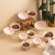 草莓猫碗双碗猫食盆陶瓷斜口宠物碗猫咪饭碗喝水一体猫水碗护椎