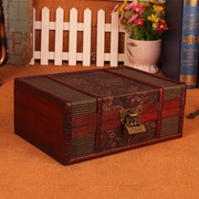 复古桌面书本，整理收纳盒木质带锁首饰收纳盒，储物盒化妆品木盒