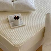 全棉夹棉绗缝床笠床垫保护套纯棉，可机洗单床罩纯色席梦思防滑床套