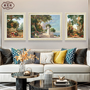 欧式吉维尼花园挂画客厅装饰画美式壁画沙发背景墙三联画风景油画