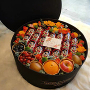 99绸缎大圆盒黑色烫金，礼盒鲜花水果，饮料制作礼盒花店鲜花包装材料