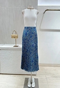24春夏s@ndro法式气质，优雅蓝色压褶印花半身长裙sfpju01140