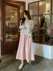 韩版小清新碎花上衣短袖雪纺，衫+粉色，半身裙a字裙两件套