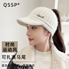 帽子女冬季韩版潮时尚百搭针织，护耳鸭舌帽加绒保暖空顶，跑步毛线帽