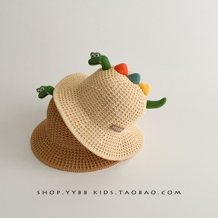 儿童遮阳帽大帽檐夏天男童，防晒帽子沙滩女宝宝，渔夫帽可爱超萌草帽