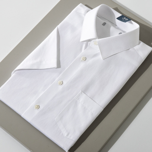 高纱支(高纱支)纯棉，短袖免烫正装衬衫2024夏季男士应聘办公室白色衬衣