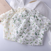 女宝宝夏季短袖上衣可爱棉纱，t恤娃娃衫纯棉，宽松碎花森系洋气半袖