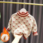 女童毛线衣(毛线衣)秋冬季2022洋气女宝宝，打底针织衫加绒加厚儿童毛衣