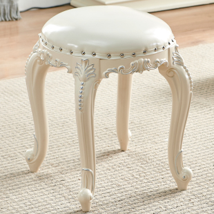 实木梳妆凳欧式圆凳子，卧室家用美式椅子公主，梳妆台凳子软包化妆凳