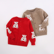 儿童圆领毛衣开衫外套中性针织，卡通羊毛衫男童，女童宝宝红色羊绒衫