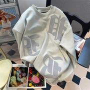 加大码300斤美式复古刺绣卫衣男女秋韩版慵懒chic设计感小众外套