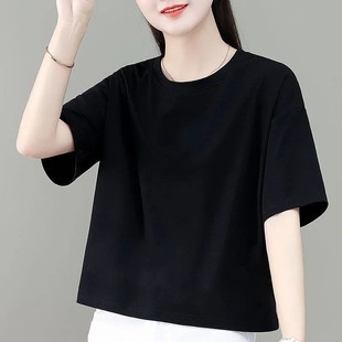2023纯棉短袖T恤女夏季韩版小个子上衣纯色短款洋气打底衫潮