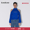 bebe2023春夏系列女士高领珍珠烫钻露肩设计感针织上衣130507