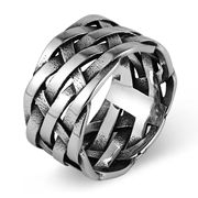复古大气宽版编织戒指原创设计嘻哈，街头个性男女钛钢指环朋克饰品