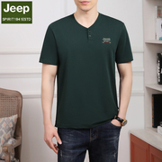 jeep吉普短袖夏季男款，宽松v领t恤男士，高端体恤上衣服大码