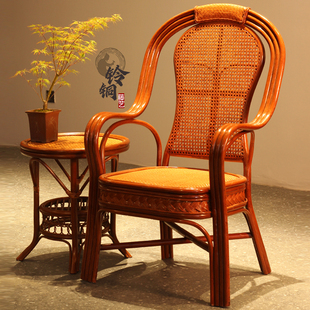 藤椅天然真藤餐桌椅子家用编织椅子现代简约休闲高靠背(高靠背)老人单人椅