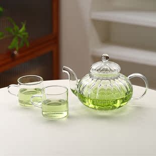 耐热玻璃茶壶南瓜壶耐高温花茶壶套装条纹泡茶壶家用透明功夫茶具