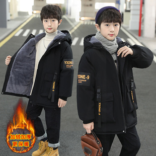 儿童棉衣男童加绒加厚棉服2023韩版中大童装冬装棉袄加厚外套