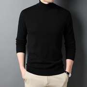 秋季中青年男士细毛线高领黑色，合体型纯色羊绒衫套头秋装，毛线衣(毛线衣)