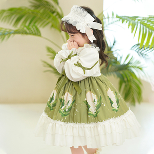 儿童lolita裙秋冬两岁宝宝，礼服绿色蓬蓬，连衣裙秋洛丽塔女童公主裙