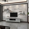 墙纸新中式3d立体水墨山水画，电视背景墙壁纸客厅，壁布影视墙布壁画