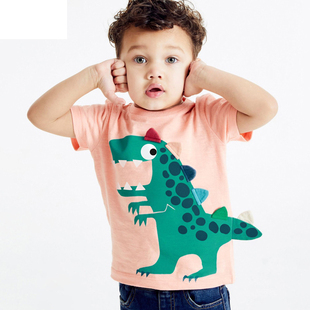 超酷立体贴布绣花(布绣花)恐龙，男女儿童夏季幼儿园纯棉柔软卡通短袖t恤潮