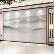 新中式水墨山水画墙纸办公室客厅电视背景墙壁布大气壁纸壁画
