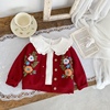 韩版童装婴儿毛衣外套，女宝宝秋冬装针织，开衫复古手工绣花洋气上衣