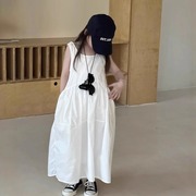 女童夏季气质连衣裙2025新款儿童纯色公主裙小女孩度假风长裙子
