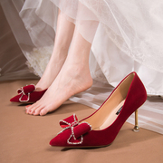 婚鞋女秀禾婚纱两穿2022夏季中式红色结婚新娘鞋不累脚高跟鞋