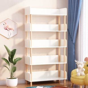 简易书架落地客厅家用靠墙，卧室置物架儿童收纳小型书柜实木收纳架