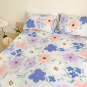 塔莎｜设计师原创花朵浪漫紫全棉老粗布床单枕套透气布凉席夏季款