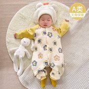 新生婴儿连体衣春秋四季薄款爬服0-12个月，宝宝睡袋防踢被夹棉哈衣