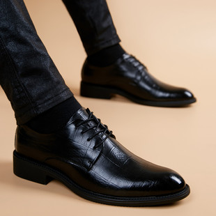 男鞋2024年春季英伦风黑色休闲皮鞋男士商务正装上班工作潮鞋
