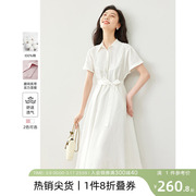 梵希蔓 白色短袖衬衫连衣裙女夏季法式气质高腰显瘦a字中长裙