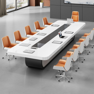 大型烤漆会议桌长桌简约现代洽谈办公桌椅组合培训白色会桌可定制