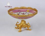 狮落皇庭高端欧式纯铜手工艺术彩绘陶瓷装饰果盆饰品摆件