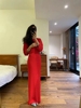 英国设计师纯原单褶皱(单褶皱)超长款，maxi红色礼服连衣裙