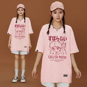 日系卡通t恤女短袖粉色上衣美少女涂鸦体恤2023夏装纯棉宽松