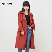 gcrues红色外套韩版显瘦气质风衣女中长款2024年春秋赫本大衣