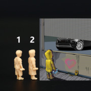 A182橱窗男孩看车1 64微缩人偶模型1 43树脂白模沙盘公仔场景摆件