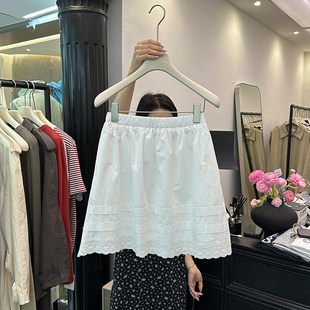 东大门女装2024夏款韩版，拼接蕾丝白色半身裙高腰显瘦包臀，a字短裙