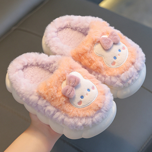儿童棉拖鞋冬季男女童室内防滑亲子，宝宝小孩卡通保暖家居包跟棉鞋