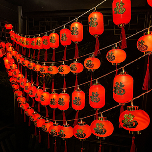新年春节装饰福字led 小红灯笼灯串灯挂件过年家用品节日院子阳台