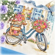 十字绣印花dmc绣线qt2143杂志款，送花的自行车，高ct绣布简单小图