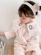 女童珊瑚绒睡衣套装，2023秋冬宝宝娃娃，领加厚法兰绒儿童家居服