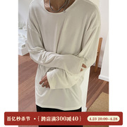 zingup白色弹力长袖针织t恤男春秋，纯色大版宽松高级感打底衫上衣