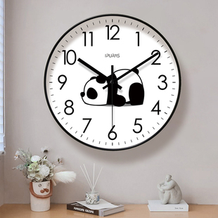 挂钟6702客厅钟表简约卡通熊猫静音钟家用时钟挂表现代创意石英钟