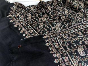 克什米尔印度羊绒围巾披肩pashmina华美手工刺绣大尺寸黑色